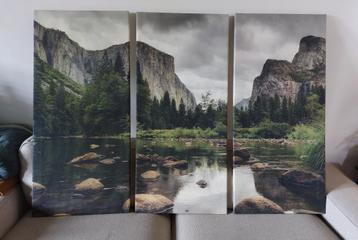 Canvas drieluik bergen rotsen natuur water foto