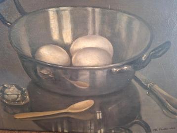 Stilleven met Eieren en Pot / v Oudheusden  beschikbaar voor biedingen