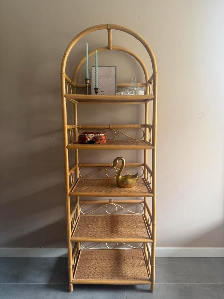 Vintage rotan kast bamboe wandmeubel kinderkamerkast, Huis en Inrichting, Kasten | Boekenkasten, Zo goed als nieuw, 50 tot 100 cm