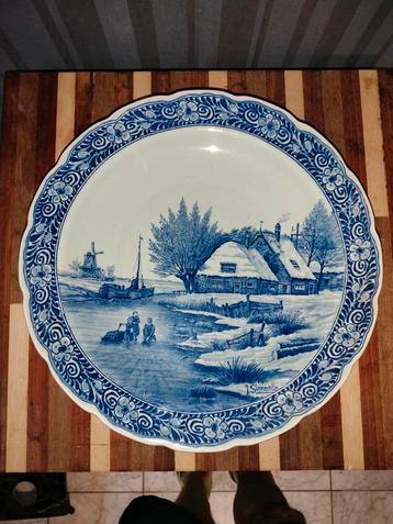 Delfts Blauw Bord - Winterlandschap J. Sonneville beschikbaar voor biedingen