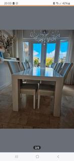 Witte eettafel met 6 witte Lloyd loom stoelen, Huis en Inrichting, Ophalen, 200 cm of meer, 50 tot 100 cm, Zo goed als nieuw