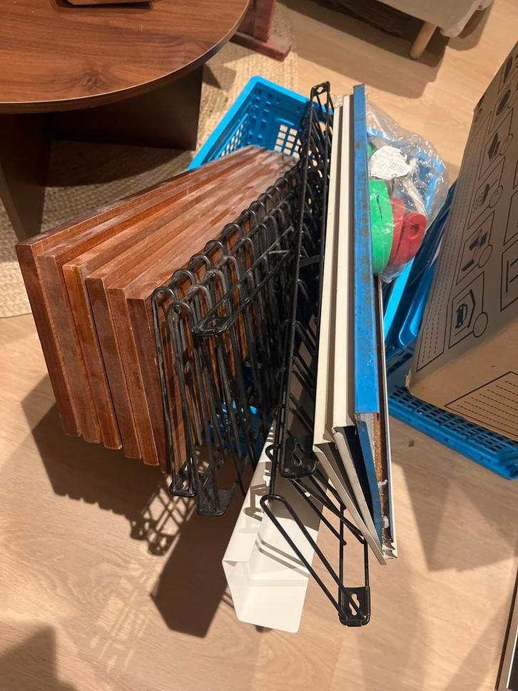 2x Vintage Tomado Set Hout en Metaal Blauw/ Wit, Huis en Inrichting, Woonaccessoires | Wandplanken en Boekenplanken, Gebruikt