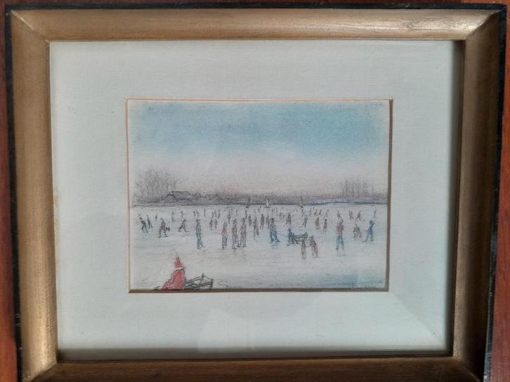 IJspret op de Wijde Aa te Zwolle. Schilderijtje, Antiek en Kunst, Kunst | Schilderijen | Klassiek, Ophalen