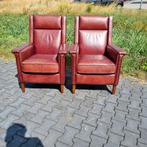 Klassiek bankstel bruin rood leer art deco stijl + BEZORGING, Huis en Inrichting, Banken | Bankstellen, Gebruikt, Klassiek, Leer