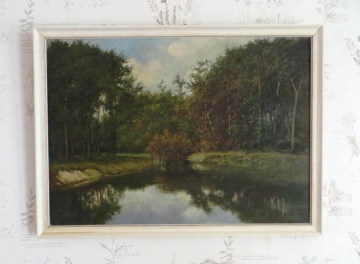 Schilderij bosvijver (olieverf op doek) - gesigneerd C. Smit, Antiek en Kunst, Kunst | Schilderijen | Klassiek, Ophalen