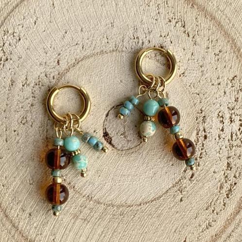 Idhuna Rvs Oorringen met Bedels Goud Kralen hangers Bruin, Sieraden, Tassen en Uiterlijk, Oorbellen, Nieuw, Hangers, Overige materialen