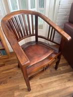 2x Massief Houten Stoelen met Lederen Zitting, Ophalen, Gebruikt, Twee, Bruin