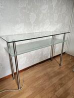 Glazen sidetable (ook een goeie make-up tafel!), Huis en Inrichting, Tafels | Sidetables, Ophalen, 100 tot 150 cm, Glas, Zo goed als nieuw