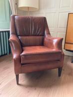 Bruine, leren stoel, Huis en Inrichting, Fauteuils, Ophalen, Zo goed als nieuw, 75 tot 100 cm, 50 tot 75 cm