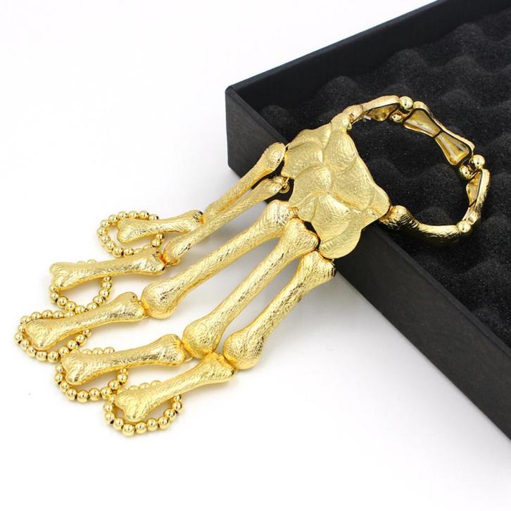 Dames Goudkleurige Skelet Hand Armband, Sieraden, Tassen en Uiterlijk, Armbanden, Nieuw, Staal, Goud, Verzenden