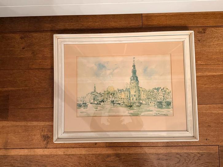 Aquarel van Jan Korthals, Antiek en Kunst, Kunst | Schilderijen | Klassiek, Ophalen of Verzenden