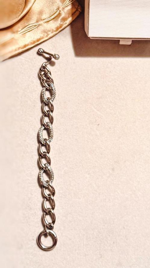 Ti Sento Zilveren gourmet schakel armband bezet met zirkonia, Sieraden, Tassen en Uiterlijk, Armbanden, Zo goed als nieuw, Ophalen of Verzenden