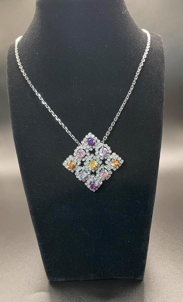 Sterling zilveren hanger met gekleurde kwarts (925), Sieraden, Tassen en Uiterlijk, Kettinghangers, Nieuw, Zilver, Overige kleuren