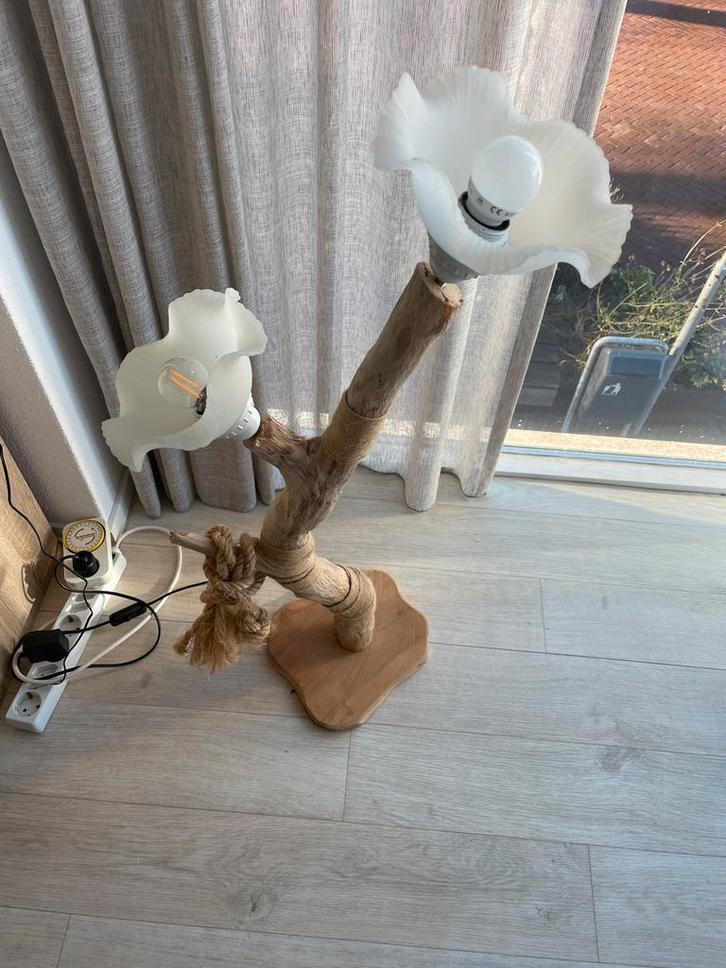 Boomstam Lamp met 2 Lichtbronnen, Antiek en Kunst, Antiek | Lampen, Ophalen of Verzenden