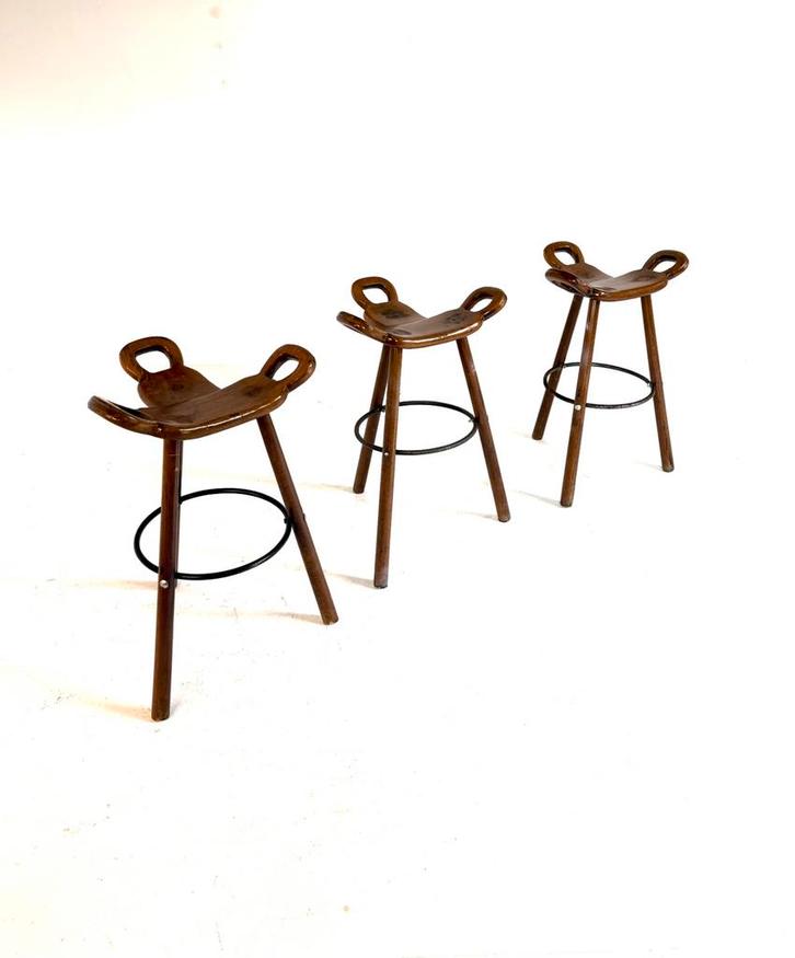 3x vintage ‘Marbella’ barkruk, Conoform ‘60, Huis en Inrichting, Barkrukken, Zo goed als nieuw, 60 tot 90 cm, Hout, Metaal, 3 krukken