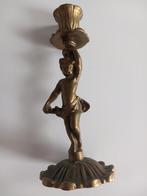 Oude messing kandelaar met cherubijn, Antiek en Kunst, Ophalen of Verzenden, Koper of Brons
