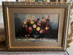 Heel groot olieverf bloemen schilderij, Antiek en Kunst, Kunst | Schilderijen | Klassiek, Ophalen