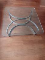 Design vierkante salontafel met dikke glazen plaat, Huis en Inrichting, Tafels | Salontafels, Ophalen, Gebruikt, 50 tot 100 cm