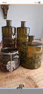 Set van 4 groene glazen vazen, Huis en Inrichting, Woonaccessoires | Vazen, Ophalen of Verzenden, Minder dan 50 cm, Groen, Glas