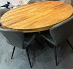 Ronde Houten Eettafel – 150 cm Ø – Industrieel Onderstel, Ophalen of Verzenden, Zo goed als nieuw, Rond, 100 tot 150 cm
