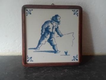 Mooi ingelijst Delftsblauw Tegeltje 11 x 11 CM Met lijstje   beschikbaar voor biedingen
