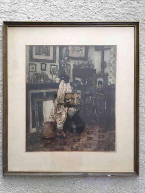 Jozef van Raaij kleurenets gesigneerd, Antiek en Kunst, Kunst | Etsen en Gravures, Ophalen