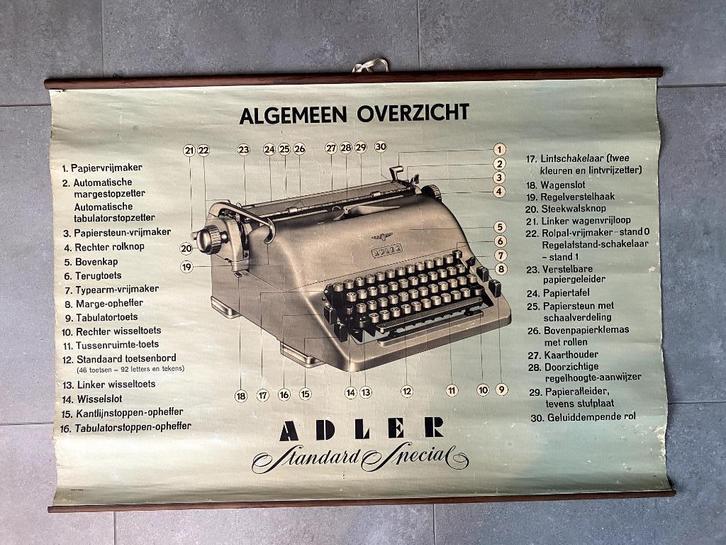 Adler Standard Special - rolposter - schoolplaat typemachine, Antiek en Kunst, Antiek | Kantoor en Zakelijk, Ophalen of Verzenden