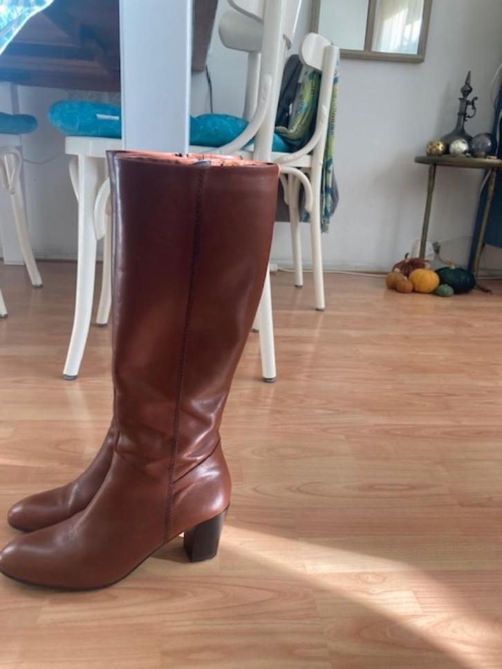 leren dameslaarzen maat 40 cognac, Kleding | Dames, Schoenen, Zo goed als nieuw, Hoge laarzen, Bruin, Ophalen of Verzenden