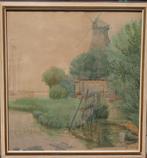 P.J. (Piet) van Boxel (1912-2001) aquarel polderlandschap, Antiek en Kunst, Kunst | Schilderijen | Klassiek, Ophalen of Verzenden