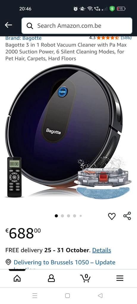 Bagotte BG600max Robot Stofzuiger nieuwstaat 50% korting, Witgoed en Apparatuur, Stofzuigers, Zo goed als nieuw, Robotstofzuiger