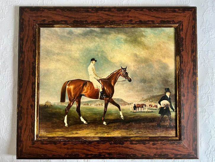 Schilderij met ruiter en paard – in echte houten lijst, Huis en Inrichting, Woonaccessoires | Schilderijen, Tekeningen en Foto's