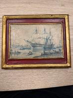 Oud Schilderijtje Schepen 19x24cm, Antiek en Kunst, Kunst | Etsen en Gravures, Ophalen