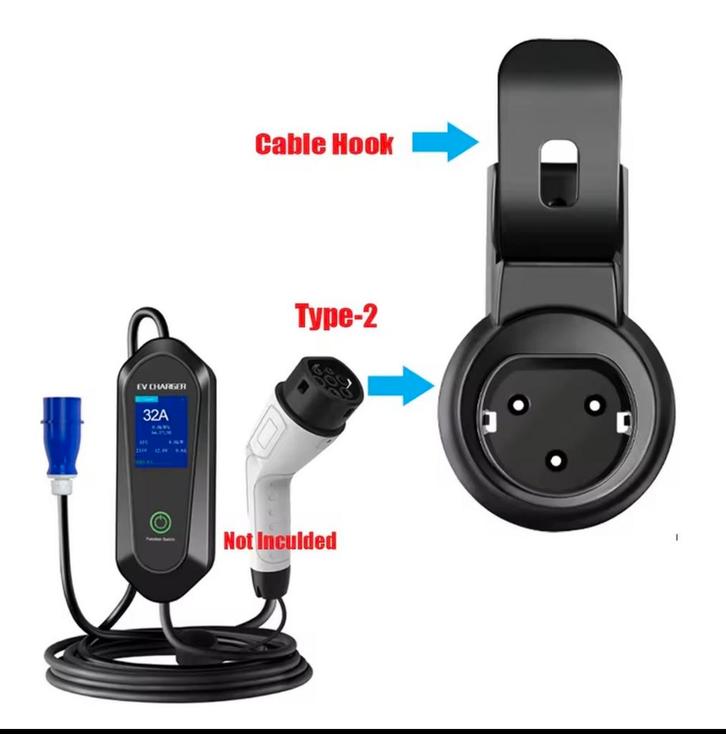 EV Type-2 Kabelhouder met Metalen Haak – Wandhouder, Auto diversen, Laadpalen, Nieuw, Laadkabel, Ophalen of Verzenden
