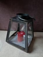Lantaar/windlicht van ijzer en glas. Hoogte 40 cm., Ophalen of Verzenden, Gebruikt, Hout, 25 tot 50 cm