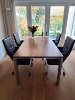 Mondi leder eetkamerset, Huis en Inrichting, Ophalen, Teakhout, 200 cm of meer, 50 tot 100 cm