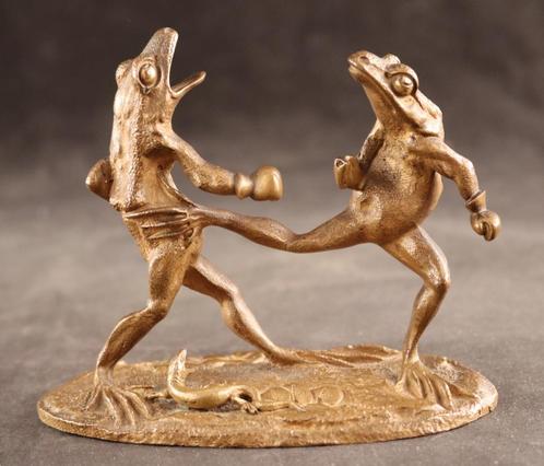 Bronzen beeldje boksende kikkers, Antiek en Kunst, Kunst | Beelden en Houtsnijwerken, Verzenden