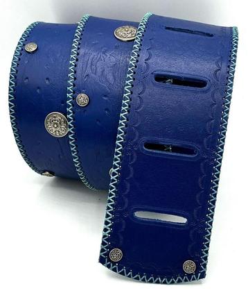 GB007 Gitaarband 130-180 cm tuigleer blauw bruin handmade beschikbaar voor biedingen