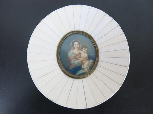 Miniatuur schilderij Avorio lijst D.M. 19e eeuw, Antiek en Kunst, Antiek | Woonaccessoires, Ophalen of Verzenden