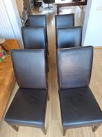6 stevige donkerbruine leren eetkamerstoelen, Huis en Inrichting, Stoelen, Ophalen, Gebruikt, Bruin, Leer