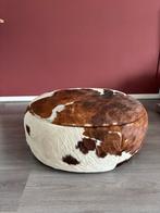 Vintage koeienhuid poef voetenbank, Ophalen, Gebruikt, Rond, 50 tot 75 cm