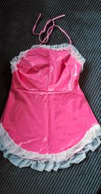 Pu roze  lak jurkje met schort L, Overige typen, Zwart, Maat 42/44 (L), Nieuw