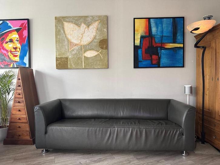 Gelderland 4800 leren 3 zits bank i.z.g.st. Anthraciet grijs, Huis en Inrichting, Banken | Bankstellen, Zo goed als nieuw, Rechte bank