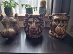 3 gouden dieren koppen bloempotten als set tekoop niet apart, Tuin en Terras, Bloempotten, Kunststof, Rond, Ophalen of Verzenden