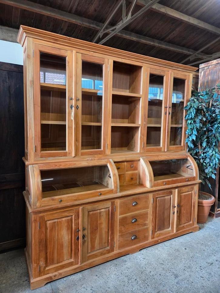 Prachtige teakhouten vitrinekast / grutterskast /servieskast, Huis en Inrichting, Kasten | Vitrinekasten, Zo goed als nieuw, 200 cm of meer