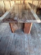 Robuuste hardHouten Eettafel Iroko, Ophalen, Gebruikt, 100 tot 150 cm, Eikenhout