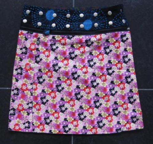 Zand rok roze rode bloemetjes en bruin witte bloem S M L, Kleding | Dames, Rokken, Zo goed als nieuw, Maat 38/40 (M), Overige kleuren