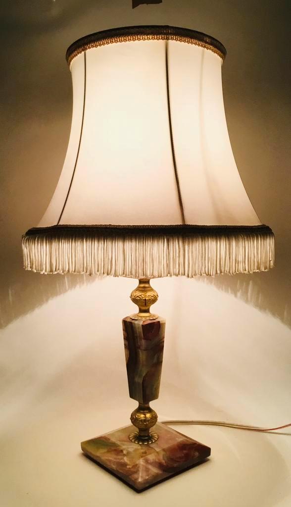 Vintage design grote sfeer tafellamp marmer / onyx + messing, Antiek en Kunst, Antiek | Lampen, Verzenden