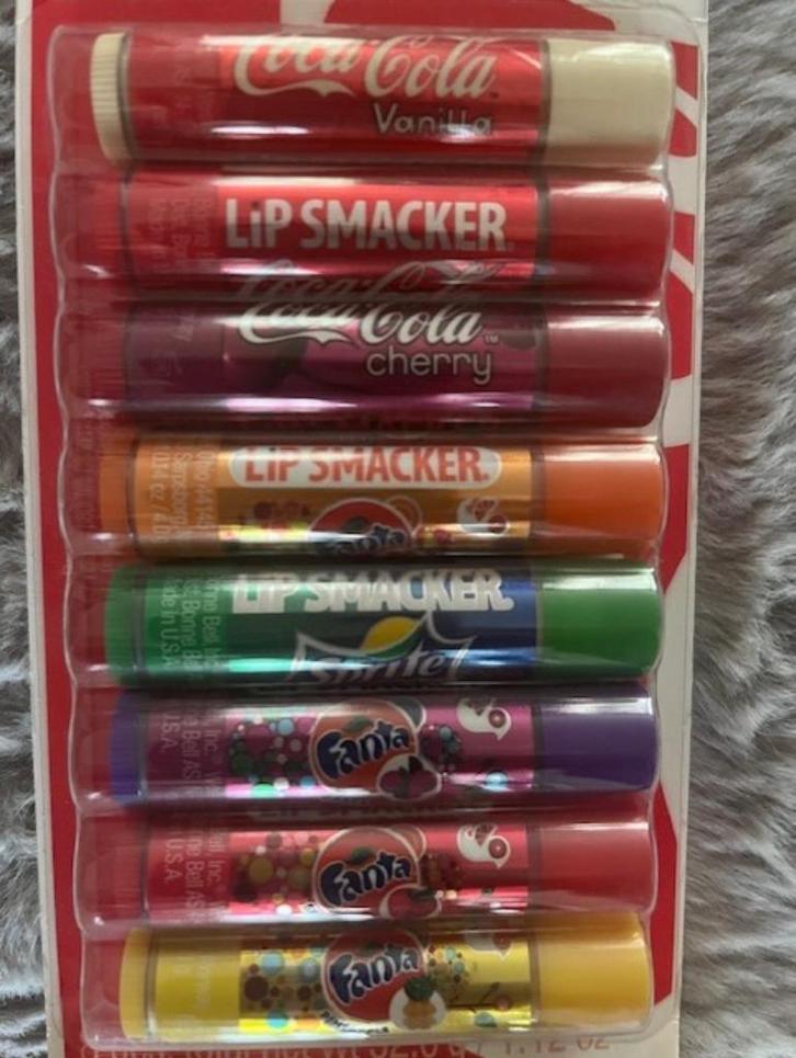 Lip smacker set 8 lippenbalsems Coca Cola, Fanta en Sprite, Verzamelen, Merken en Reclamevoorwerpen, Nieuw, Gebruiksvoorwerp, Ophalen of Verzenden