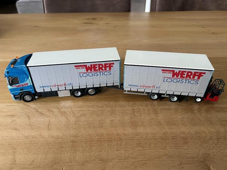 Tekno Scania Van der Werff Logistics 1:50, Hobby en Vrije tijd, Modelauto's | 1:50, Zo goed als nieuw, Bus of Vrachtwagen, Tekno