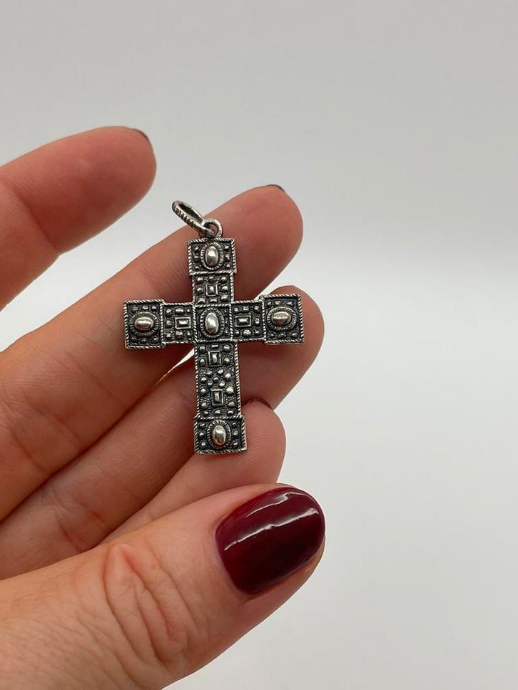 Z358 Prachtige zilveren kruis hanger, Sieraden, Tassen en Uiterlijk, Kettinghangers, Zilver, Zilver, Kruis of Symbool, Ophalen of Verzenden